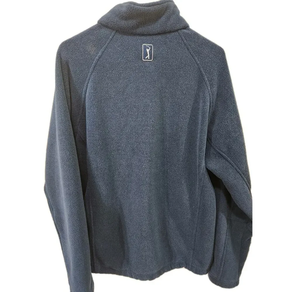 PGA Tour Mens Full Zip Fleece Jacket Blue Golf Midweight Mock Neck Size XL